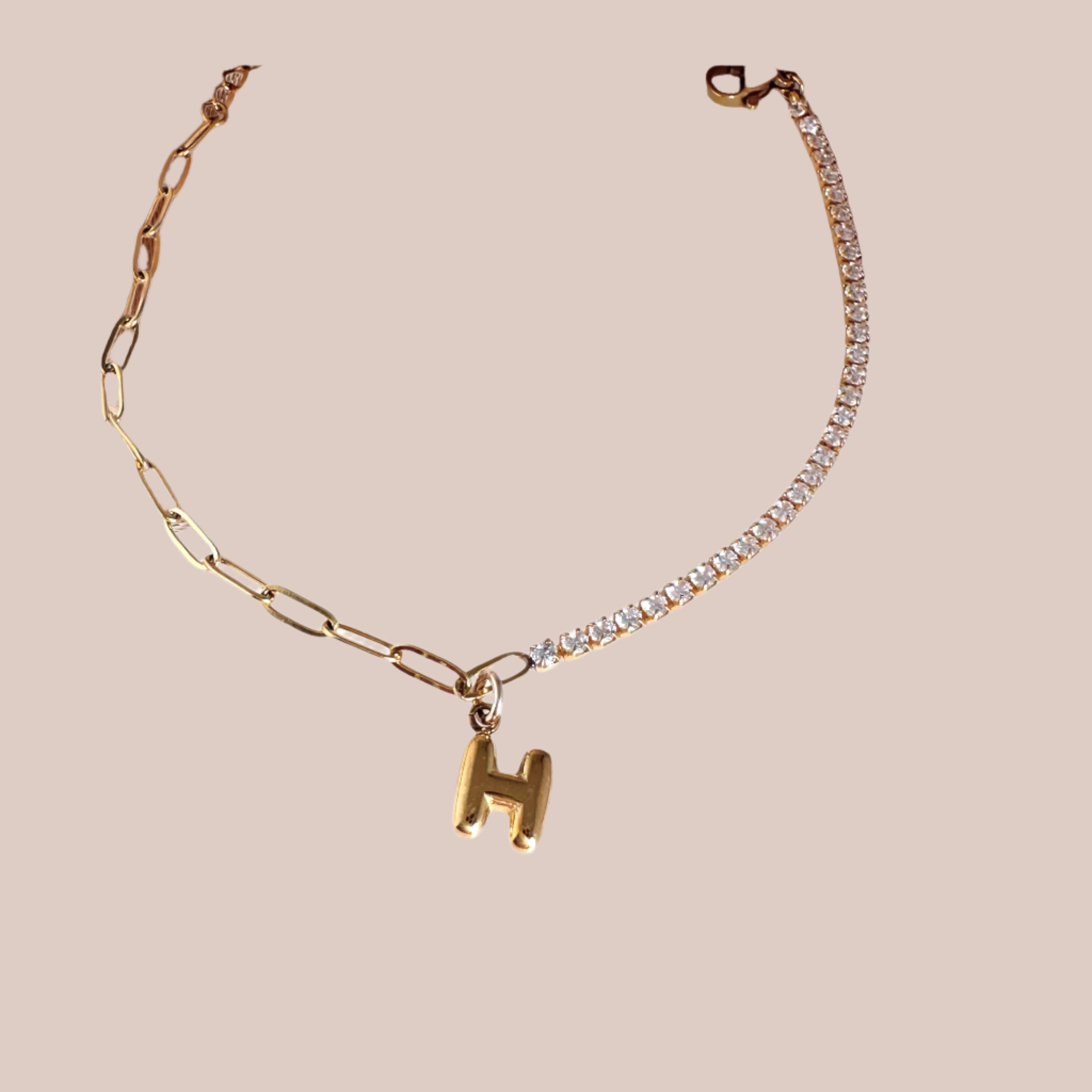 Initial Luxe Duo Bracelet/ Clear - Sara Saltos Jewelry Initial Luxe Duo Bracelet/ Clear - Sara Saltos Jewelry