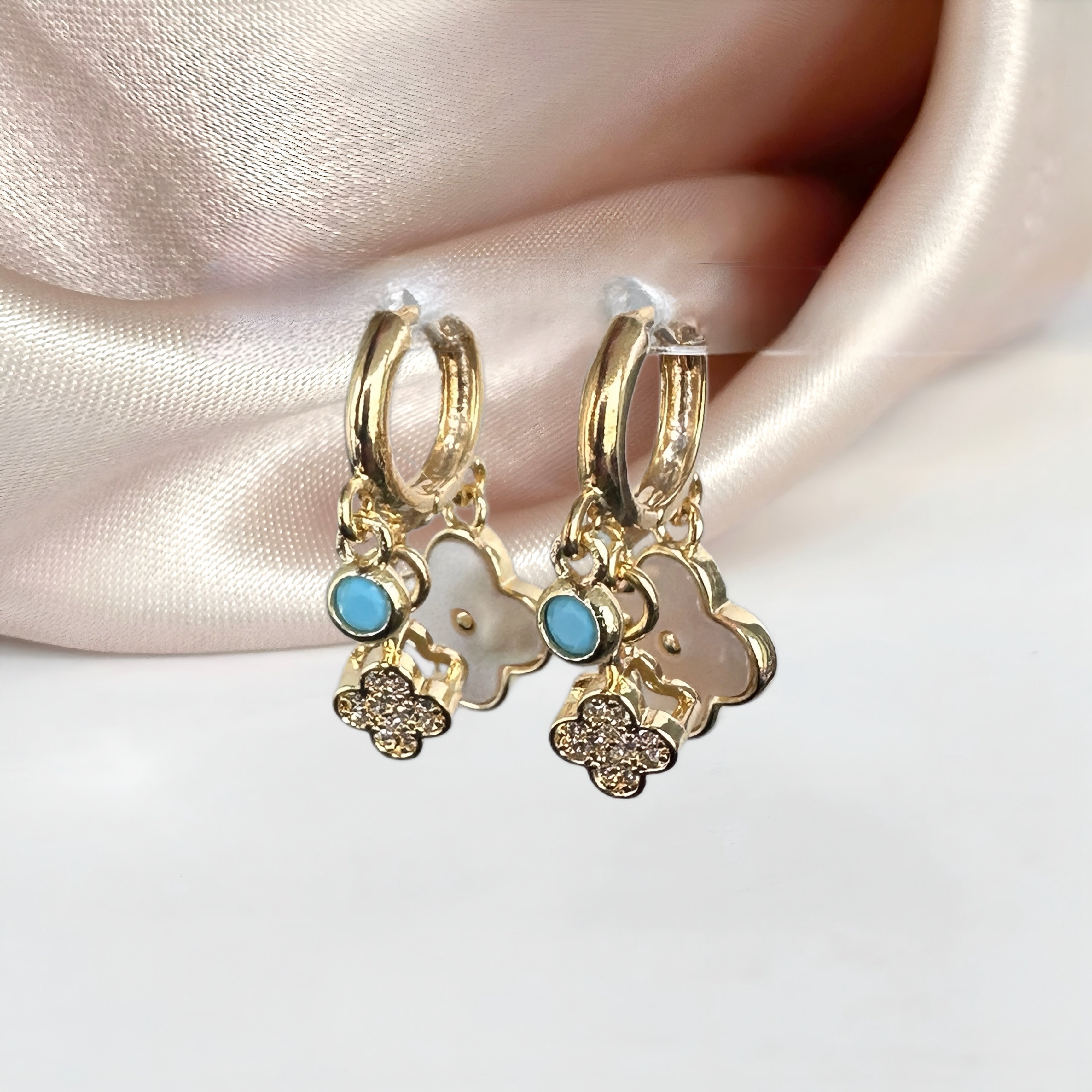 Iris Trio Charm Huggies - Sara Saltos Jewelry