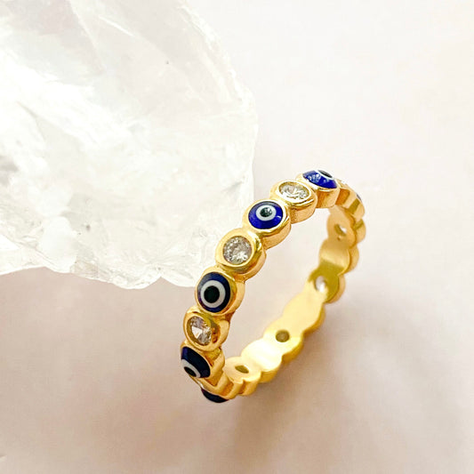 Blue Protection Evil Eye Ring - Sara Saltos Jewelry